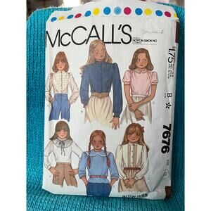 McCalls 7676 Sewing pattern Kids Girls blouse puff sleeve 1980s Size 12